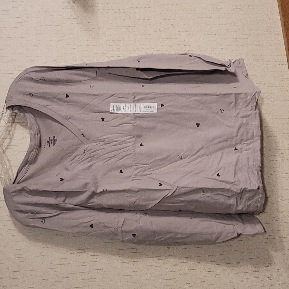 SONOMA PETITE PLUS SIZE THE EVERYDAY TEE: GRAY W/HEART PRINT: NWT: SZ 1XP